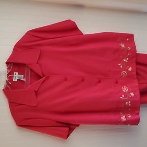 Alfred Dunner 2pc set Pink SS Embroidered Jacket and Pants 24W NWT